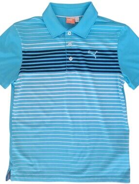 Puma Boys Golf Blue White Striped Performance Polo Shirt Medium DryCell Sport